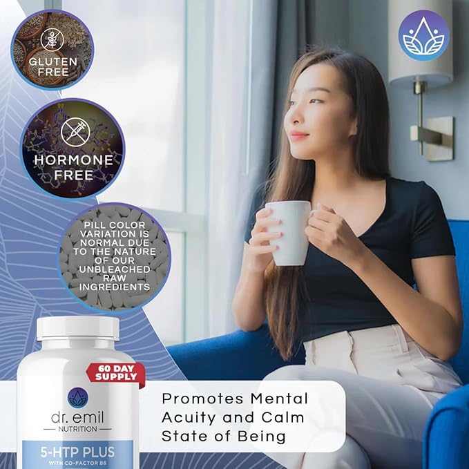 DR. EMIL NUTRITION 200 MG 5-HTP Plus with SAM-e for Mood, Stress, and Sleep - 5HTP Supplement with Vitamin B6-120 Vegan Capsules, 60 Servings