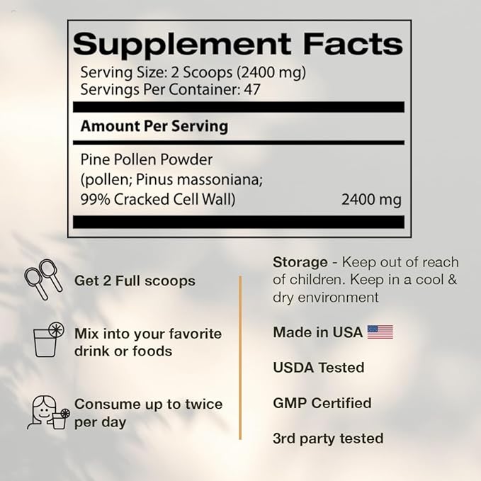 Pine Pollen Powder Wild Harvested - 99% Cracked Cell Wall (4oz/114g) Supports Healthy Energy & Longevity