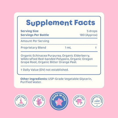 JoySpring Immune Drops - Kids’ Immunity Support Supplement (1 fl oz, 30 Servings) with Organic Elderberry Liquid, Echinacea, Oregon Grape Root & Orange Peel for Ages 2-16+ Years and Adults.