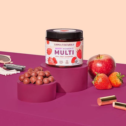 Llama Naturals Womens Multivitamin Gummy | Real Fruit, No Added Sugar Cane | Whole Food Vitamin Gummies | Organic, Vegan, Chewable | 120 ct | 30 Day Supply | Strawberry