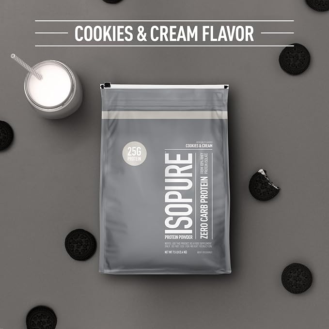 Isopure Protein Powder, Zero Carb Whey Isolate, Gluten Free, Lactose Free, 25g Protein, Keto Friendly, Cookies & Cream, 7.5 Pound (Packaging May Vary)