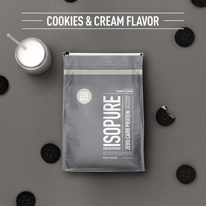 Isopure Protein Powder, Zero Carb Whey Isolate, Gluten Free, Lactose Free, 25g Protein, Keto Friendly, Cookies & Cream, 7.5 Pound (Packaging May Vary)