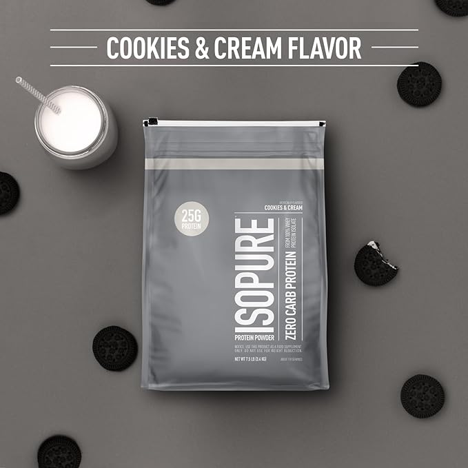 Isopure Protein Powder, Zero Carb Whey Isolate, Gluten Free, Lactose Free, 25g Protein, Keto Friendly, Cookies & Cream, 7.5 Pound (Packaging May Vary)
