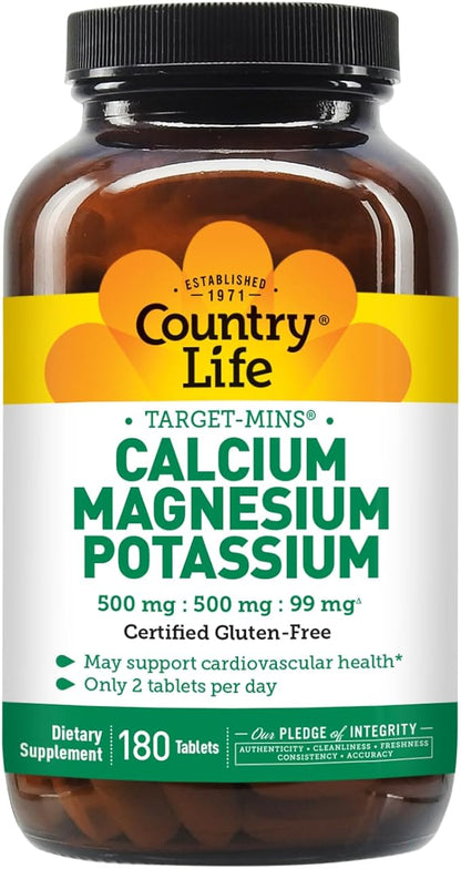 Country Life Target-Mins - Cardiovascular Health Support with Magnesium, Potassium & Calcium, Free-Form Amino Acids, Zinc-Free Electrolyte Supplement