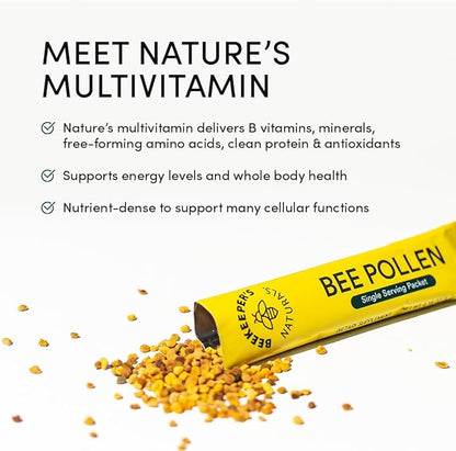 Beekeeper's Naturals - 100% Raw Bee Pollen Stick Packs, Natural Preserved Enzymes, Source of Vitamin B, Minerals, Amino Acids & Protein - Paleo & Keto Friendly, Gluten Free (15ct)