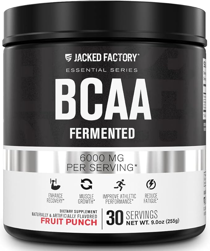 BCAA Powder (Fermented) - 6g Branched Chain Essential Amino Acid Supplement for Improved Muscle Recovery, Reduced Fatigue, Increased Strength, and Muscle Growth - 30 Servings, Fruit Punch
