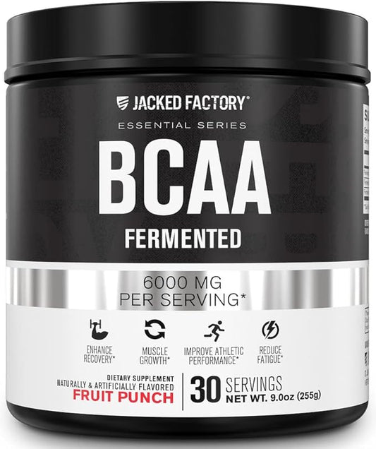BCAA Powder (Fermented) - 6g Branched Chain Essential Amino Acid Supplement for Improved Muscle Recovery, Reduced Fatigue, Increased Strength, and Muscle Growth - 30 Servings, Fruit Punch