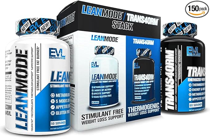 EVL Weight Loss Support Stack - Trans4orm Thermogenic Fat Burner Support Pills with Green Coffee Bean Extract and Forskolin Plus LeanMode Non-Stimulant Metabolism and Fat Loss Support Pills