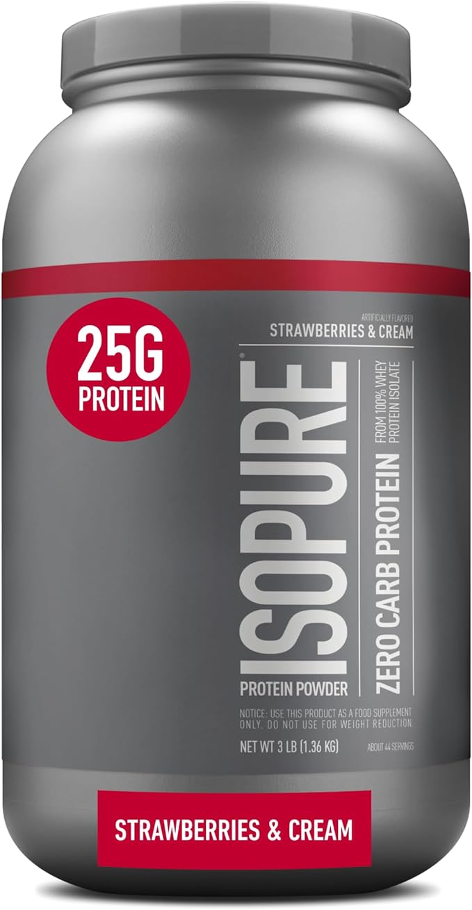 Isopure Protein Powder, Zero Carb Whey Isolate with Vitamin C & Zinc for Immune Support, 25g Protein, Keto Friendly, Strawberries & Cream, 44 Servings, 3 Pounds (Packaging May Vary)
