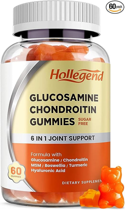 Glucosamine Chondroitin Gummies Sugar Free, Joint Support Gummies Supplements for Adults Men & Women, 1500mg Glucosamine Chewables with MSM Turmeric, 60 Count