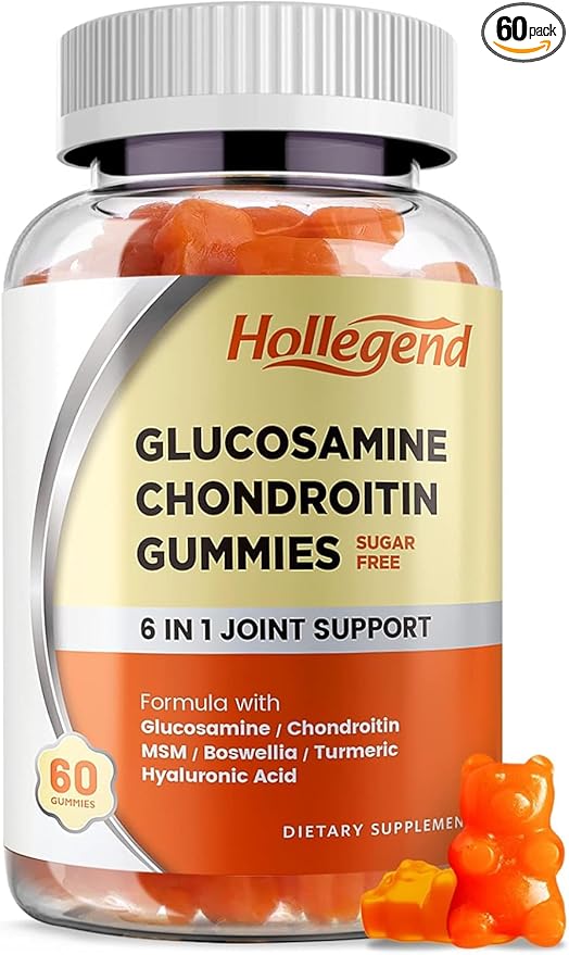 Glucosamine Chondroitin Gummies Sugar Free, Joint Support Gummies Supplements for Adults Men & Women, 1500mg Glucosamine Chewables with MSM Turmeric, 60 Count