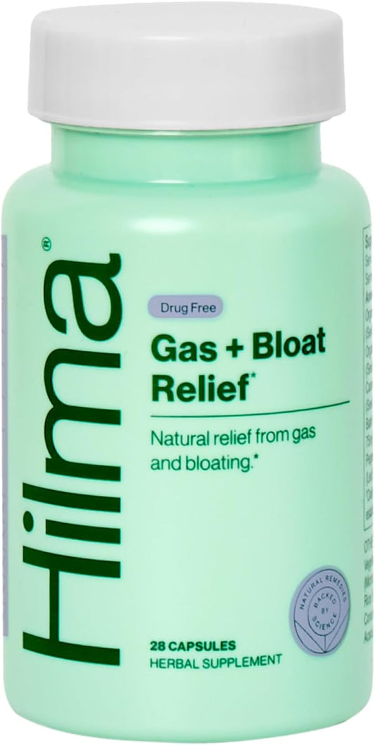 Hilma Natural Gas & Bloating Relief for Women – Doctor Formulated with Organic Ingredients – Lemon Balm, Fennel & Peppermint Leaf – 50 Vegan Capsules