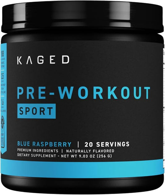 Kaged Pre-Kaged Sport Pre Workout Powder | Blue Razz | Energy Supplement for Endurance | Cardio, Weightlifting Sports Drink | 20 Servings
