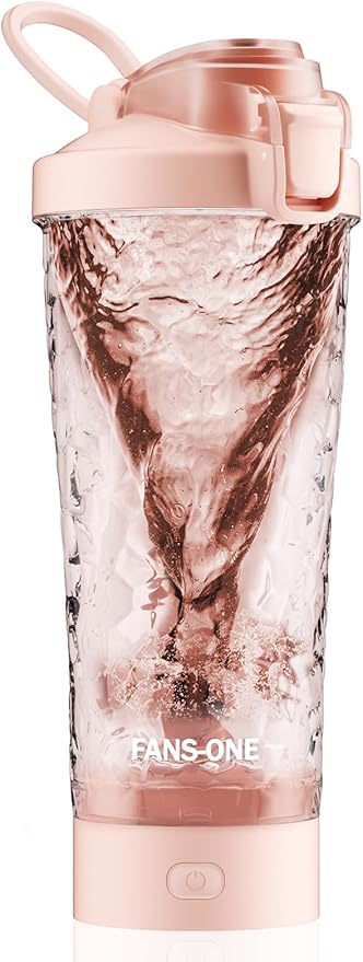Electric Protein Shaker Bottle, 24oz Lockable Electric Blender Cup, Tritan USB Rechargeable Protein Shake Mixer, Blender Shaker Cups for Protein Shakes, Pink