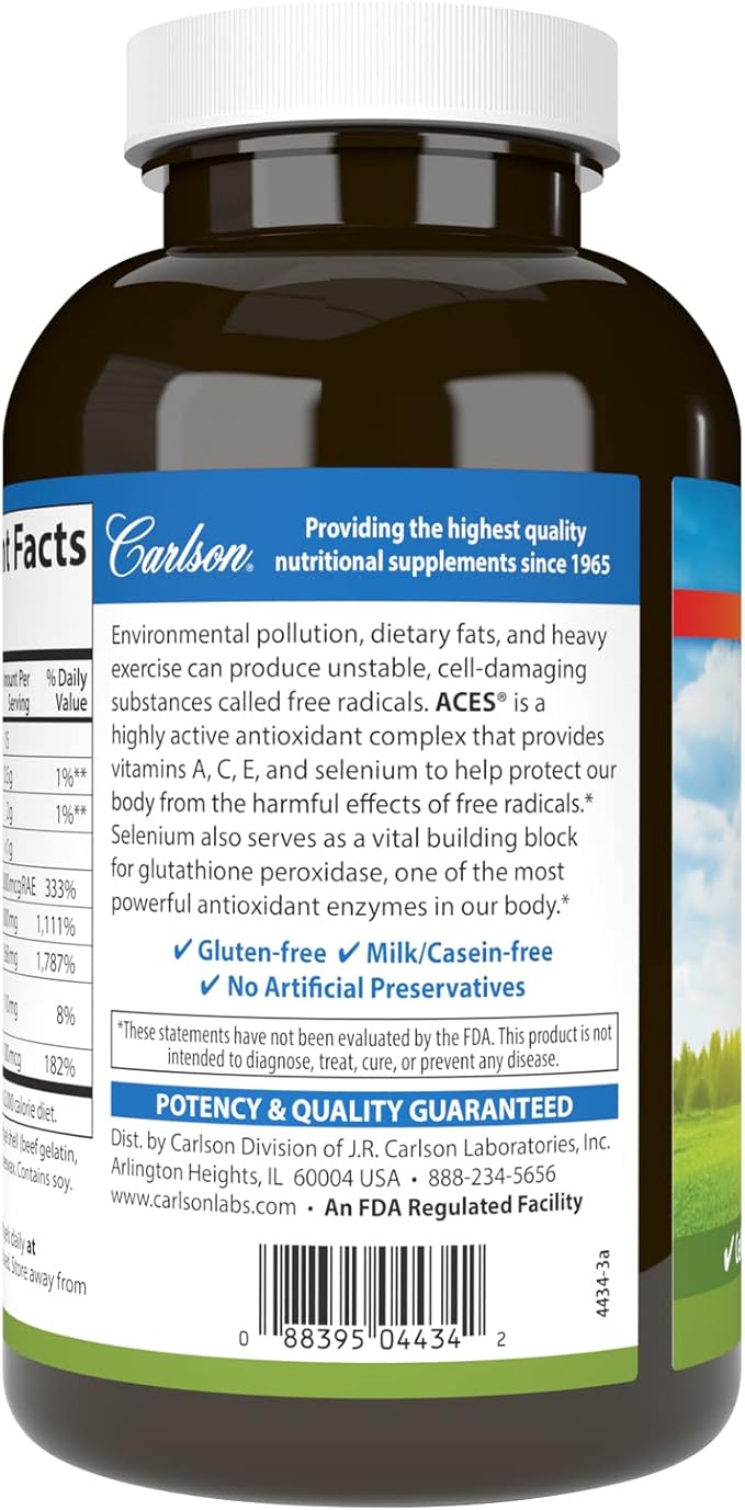 Carlson - ACES, Vitamins A, C, E + Selenium, Cellular Health & Immune Support, Antioxidant, 300 Softgels