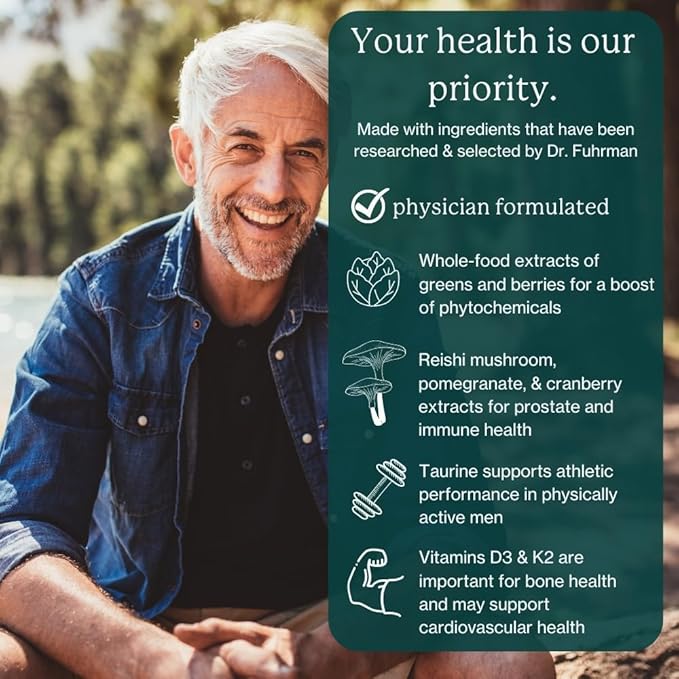 Dr. Fuhrman Daily Whole Food Multivitamin for Men - 120 Capsules, Vegan Formula for Optimal Health and Vitality, Specifically Designed for Men Over 50