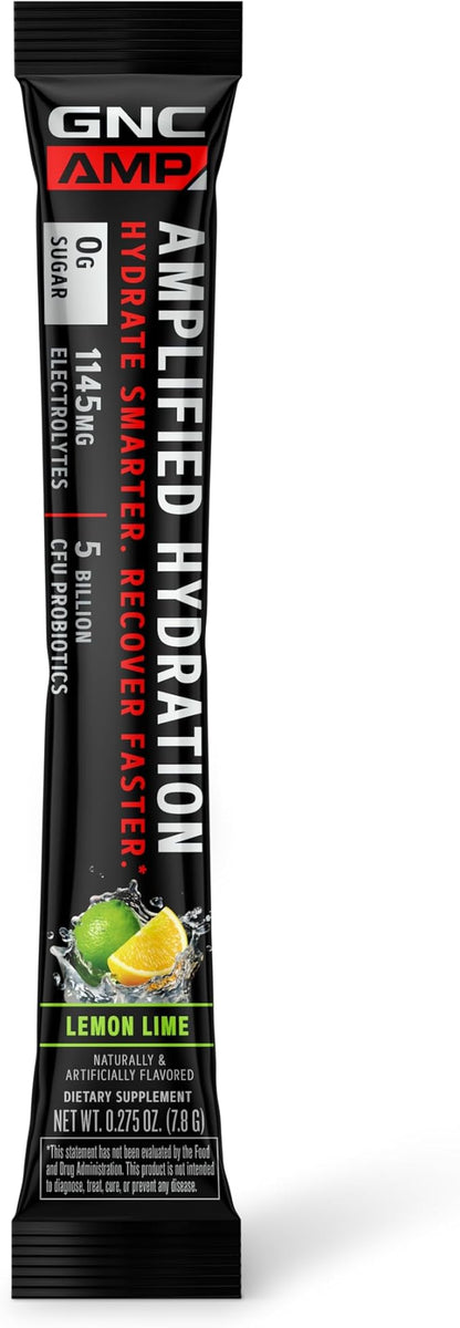 GNC AMP Amplified Hydration Electrolyte Powder Drink Mix | Enhanced Electrolyte & Healthy Digestion Complex | Lemon Lime | 10 Count