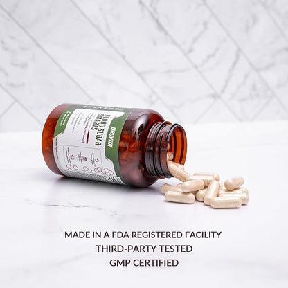 Blood Sugar Smarts Dietary Supplement 20 Key Herbs, Minerals & Vitamins with Chromium, ALA, Cinnamon & Bitter Melon for Men Women Non-GMO Natural (60 Capsules + 1 Portable Container)