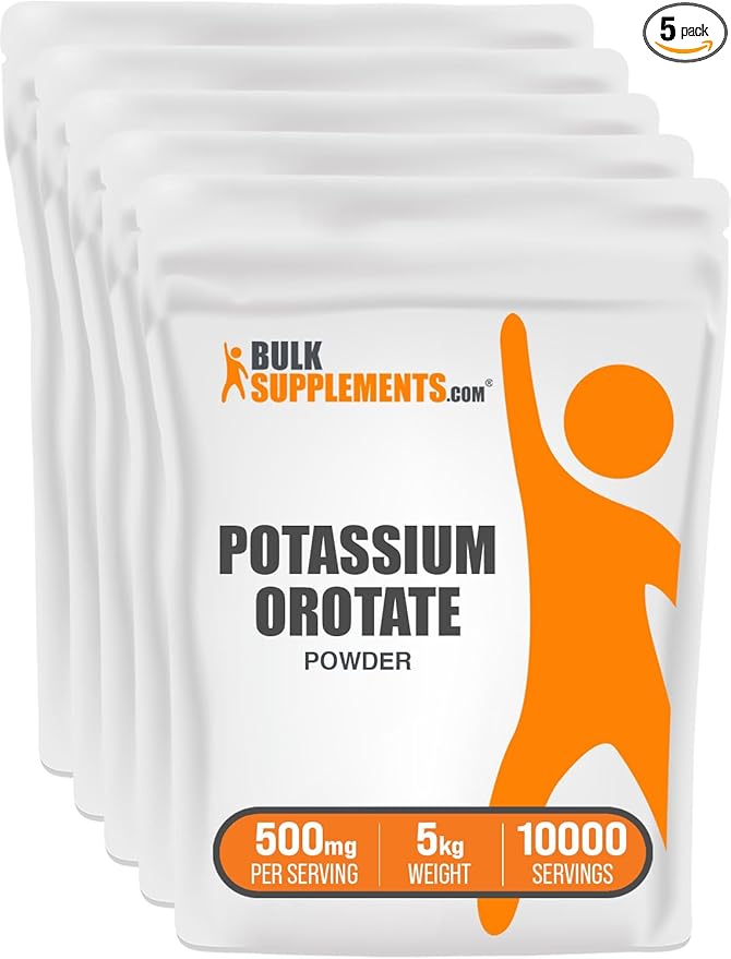 BulkSupplements.com Potassium Orotate Powder - Potassium Supplement, Potassium Orotate 500mg, Potassium Powder - Gluten Free, 500mg (95mg Potassium) per Serving, 5kg (11 lbs) (Pack of 5)