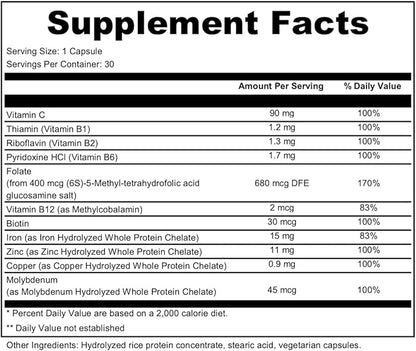 Dr. Wholeness Blood Vitality - Daily Iron Supplement and Multivitamin - Boost Ferritin and Energy, Most Effective Iron Supplement, High Potency, Non Constipating, No Nausea, and Bioavailable - 30 Caps