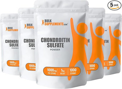 BulkSupplements.com Chondroitin Sulfate Powder - Chondroitin Sulfate Supplements, Chondroitin Sulfate 1000mg - Gluten Free, 1000mg per Serving, 5kg (11 lbs) (Pack of 5)