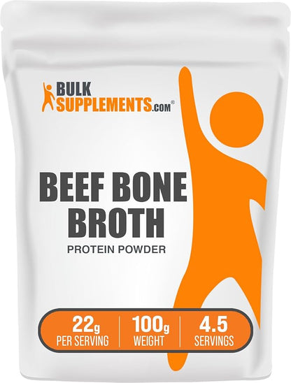 BulkSupplements.com Beef Bone Broth Protein Powder - Bovine Bone Broth Protein, Lactose Free Protein Powder - Dairy Free & Gluten Free, 22g per Serving, 100g (3.5 oz) (Pack of 1)