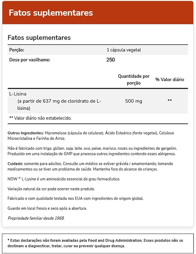 L-Lysine 500 mg - 250 Capsules by NOW