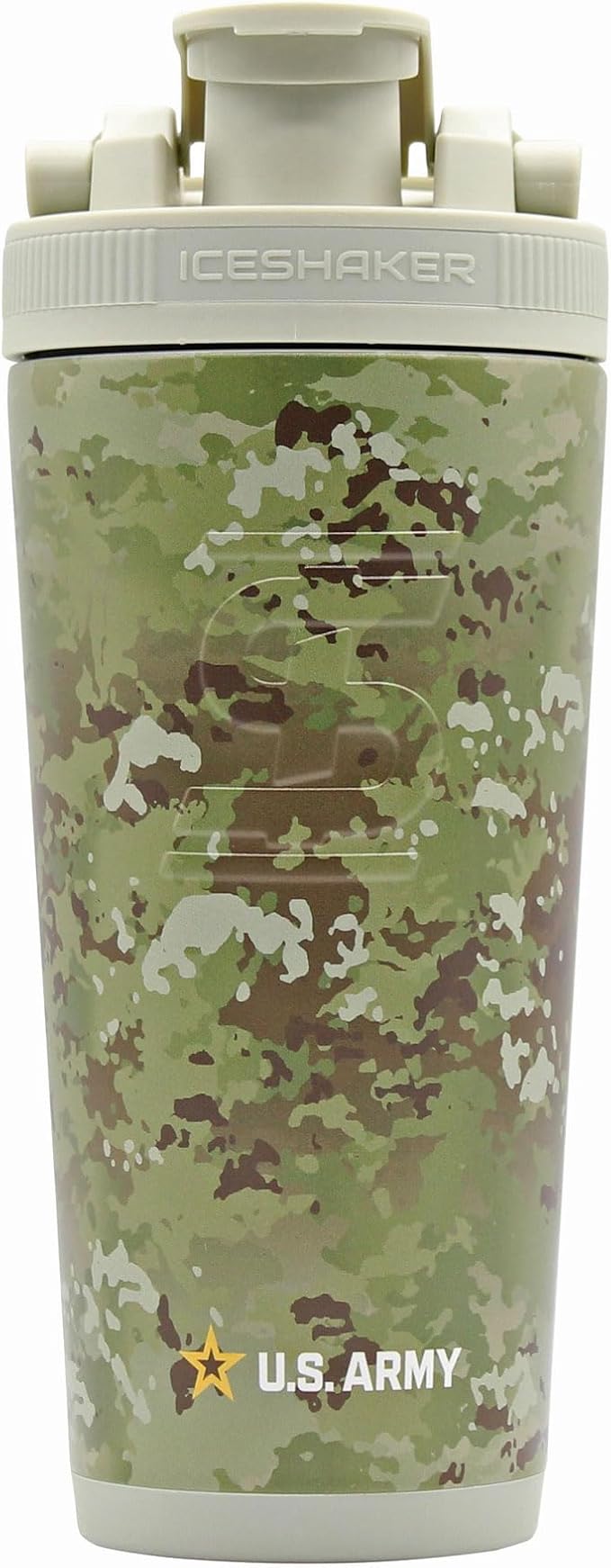 IS ICESHAKER Ice Shaker Army Camo Stainless Steel Protein Shaker Bottle, Insulated Gym Water Bottle, Keeps Drinks Ice-Cold for 30+ Hours, As Seen on Shark Tank