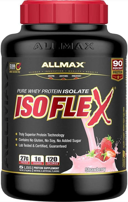 ALLMAX Nutrition - ISOFLEX Whey Protein Powder, Whey Protein Isolate, 27g Protein, Strawberry, 5 Pound