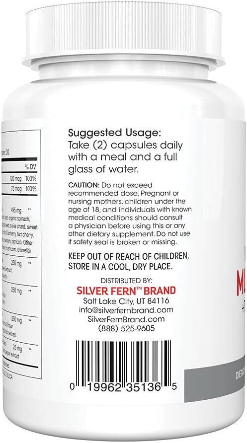Silver Fern Whole Food Daily Multi Vitamin w/Trace Mineral Blend Supplement - 2 Bottles - 60 Vegicaps Each - 60 Day Supply - Natural, Non-GMO, Vegan, Multivitamin for Men & Women - Zero Synthetics