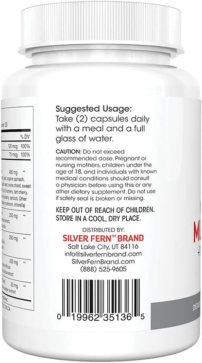 Silver Fern Whole Food Daily Multi Vitamin w/Trace Mineral Blend Supplement - 2 Bottles - 60 Vegicaps Each - 60 Day Supply - Natural, Non-GMO, Vegan, Multivitamin for Men & Women - Zero Synthetics