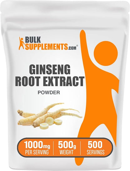 BulkSupplements.com Ginseng Root Extract Powder - Ginseng Supplement, Ginseng Herbal Supplements, Panax Ginseng - Vegan & Gluten Free, 1000mg per Serving, 500g (1.1 lbs) (Pack of 1)
