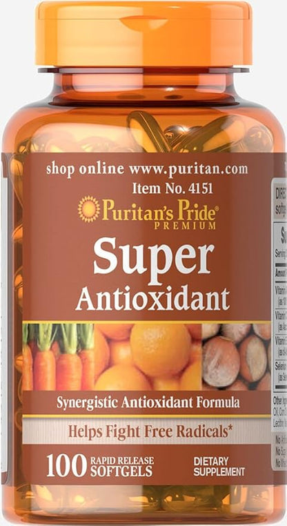 Puritan's Pride Premium Super Synergistic Antioxidant Formula, Dietary Supplement to Help Fight Premature Aging*, Vitamins A, C, E, and Selenium Mineral, 3 Month Supply, 100 Rapid Release Softgels