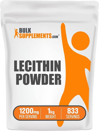 BulkSupplements.com Soy Lecithin Powder - Lecithin Supplement, Lecithin 1200mg Powder - Lecithin Powder Food Grade, Gluten Free, 1200mg per Serving, 1kg (2.2 lbs) (Pack of 1)