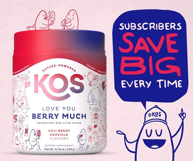 KOS Reds Superfood Powder for Antioxidants - USDA Certified Organic Beet Root, Goji Berries, Acai, Pomegranate, Coconut Water & Digestion Enzymes- Goji Berry Popsicle Flavor Juice Mix - 28 Servings