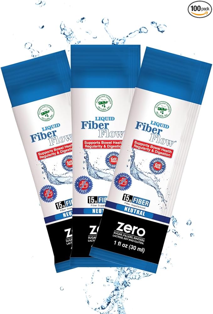 Nutritional Designs Liquid Fiber Flow Sugar-Free Prebiotic Inulin Fiber Supplement, All Natural Bowel Regularity Drink for Healthy Intestinal Balance, 100 Packets