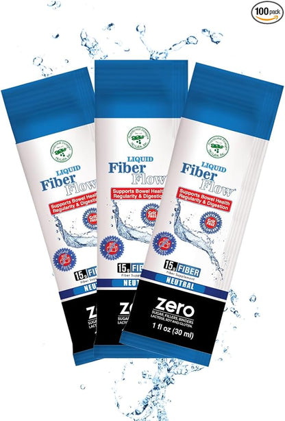 Nutritional Designs Liquid Fiber Flow Sugar-Free Prebiotic Inulin Fiber Supplement, All Natural Bowel Regularity Drink for Healthy Intestinal Balance, 100 Packets