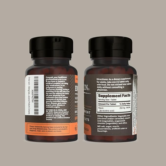 ENDUR-ACIN, Extended Release Niacin for Optimal Absorption & Low-Flush Vitamin B3 Niacin 500mg, Premium Niacin Supplement Made in USA, 200 Tablets