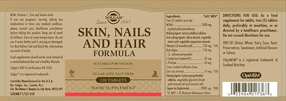 Solgar Skin, Nails & Hair, Advanced MSM Formula, 120 Tablets - Supports Collagen for Hair, Nail and Skin Health - Provides Zinc, Vitamin C & Copper - Non GMO, Vegan, Gluten & Dairy Free - 60 Servings