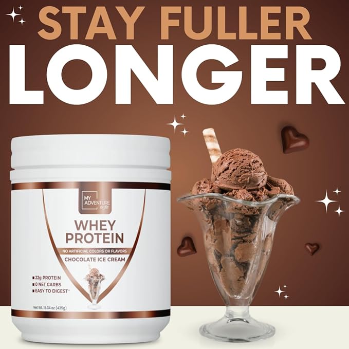 My Adventure to Fit Whey Isolate Protein Powder - Low Carb Protein Powder for Women - Sweetened with Stevia Whey Isolate Protein for Muscle Growth - Protein Powder (Chocolate Ice Cream, 15 Servings)