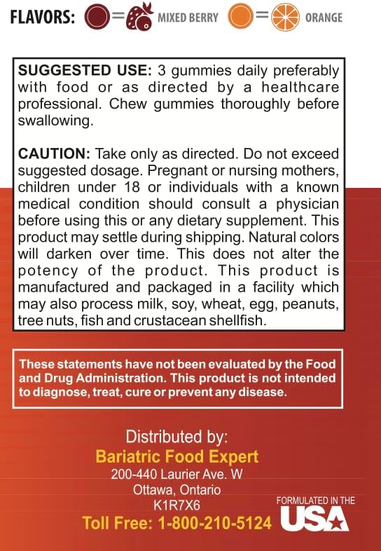 Bariatric Expert Fiber Vitamin – Fast-Melting Dietary Supplement for Adults Post Bariatric Surgery, 60 Count