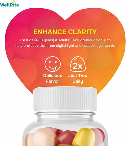 Sharp Eye Vision Gummy Vitamins, 60 Count, Strawberry Mix Flavored, Vegan, Gelatin Free, Gluten Free, Nut Free, Promotes Sharp Vision, Defense from Blue/Digital Light, Combats Eye Strain