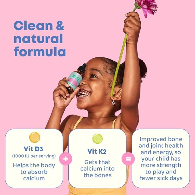 JoySpring Vitamin D3 Kids Drops with Vitamin K2 |360 Servings (2 fl oz)| Vitamin D Toddler Liquid Supplement | Children's Vitamin D Calcium Absorption & Joint Health Support | Vitamin D Kids Ages 3-18