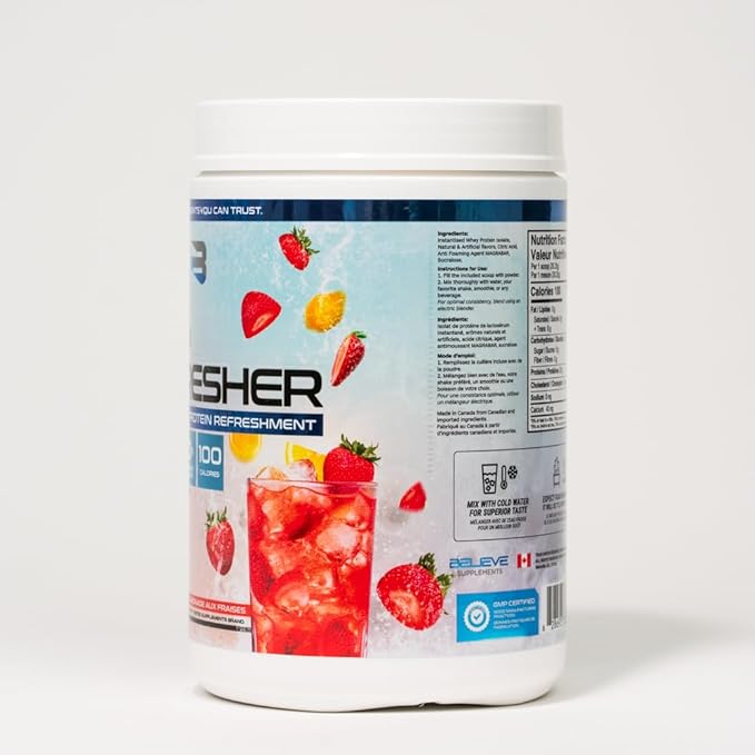 Protein Refresher (25 Servings) - Revolutionary Juice-Type Whey Protein Powder for Fitness, Bodybuilding, Gym, or for Bigger Protein Intake (25 Scoops, Strawberry Lemonade)