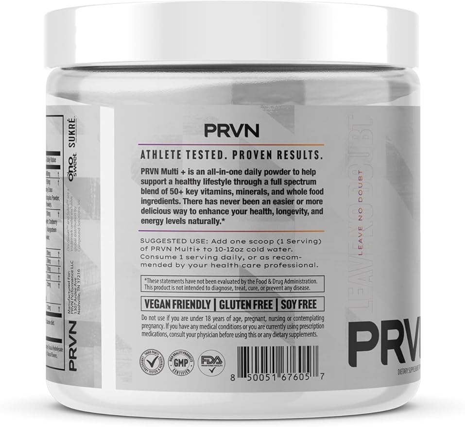 PRVN Performance Multi+ Greens, Probiotic, Ashwagandha, Lions Mane & MCT Powder - Energy & Mental Boost, 30 Serv (Tropical)