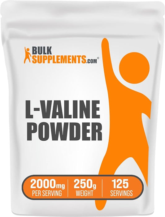 BulkSupplements.com L-Valine Powder - Valine Supplement, Valine Amino Acids - BCAA Supplement, L-Valine 2000mg - Gluten Free, 2000mg per Serving, 250g (8.8 oz) (Pack of 1)