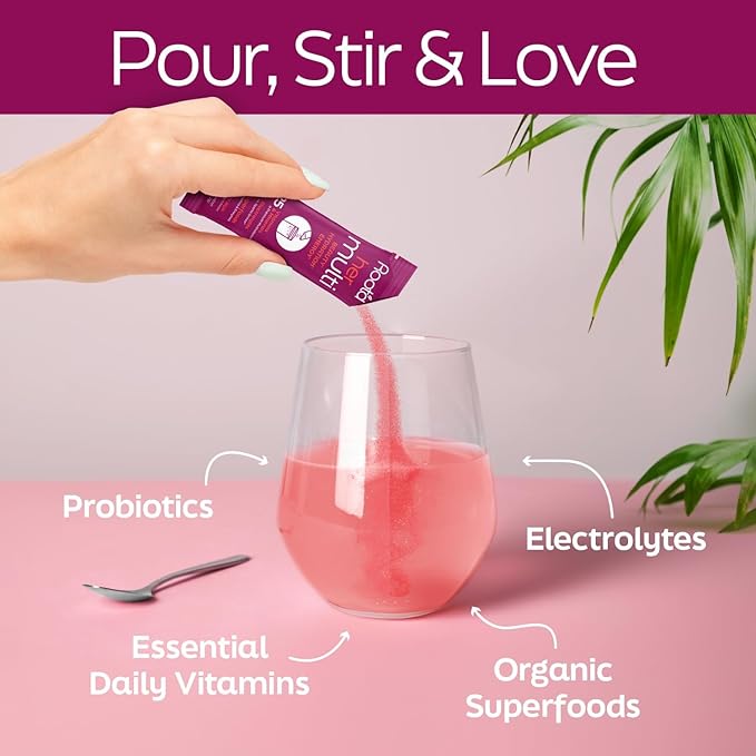 Root'd Multivitamin Powder for Women - 25 Vitamins & Minerals with 3X Electrolytes, 9 Organic Superfoods, Probiotics & Enzymes, Sugar-Free Multivitamin & Hydration | 24 Vitamin Drink Mix Packets