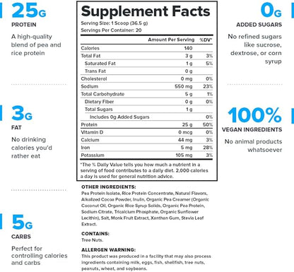 LEGION Plant+ Vegan Protein Powder, Chocolate - Rice and Pea, Plant Based Protein Blend. Gluten Free, GMO Free, Naturally Sweetened and Flavored, 20 Servings, (Chocolate)