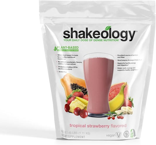 Shakeology Vegan Protein Powder - Gluten Free, Superfood Protein Shake - Helps Support Healthy Weight Loss, Lean Muscle Support, Manage Effects of Stress, Tropical Strawberry - 30 Serving Bag