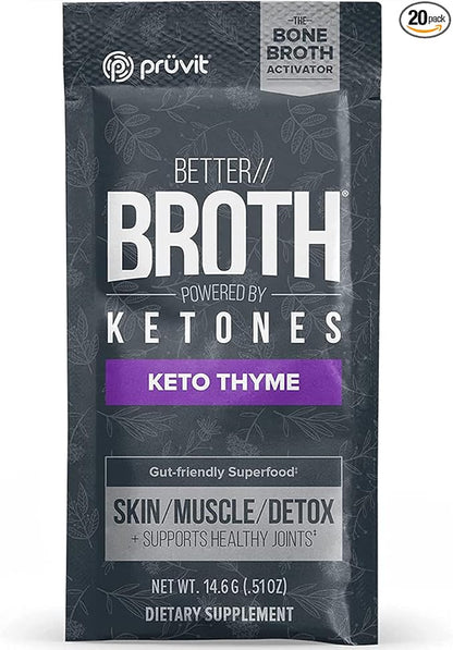 Pruvit Better Broth Keto Thyme for Joint Support, Muscle Recovery and for Improving The Appearance of Skin and Hair - 20 Count